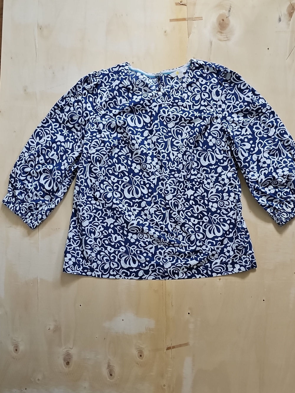 Boden Navy and White Floral Print Blouse
